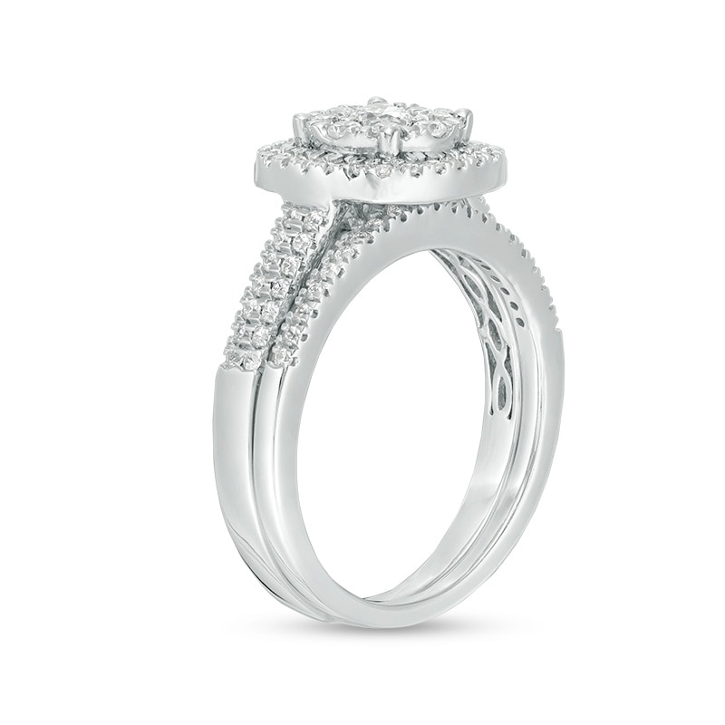 Main Image 3 of 1/2 CT. T.W. Diamond Double Frame Bridal Set in 10K White Gold