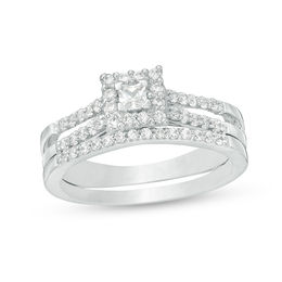 1/2 CT. T.W. Princess-Cut Diamond Frame Bridal Set in 10K White Gold