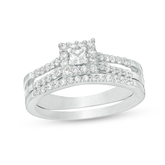1/2 CT. T.w. Princess-Cut Diamond Frame Bridal Set in 10K White Gold