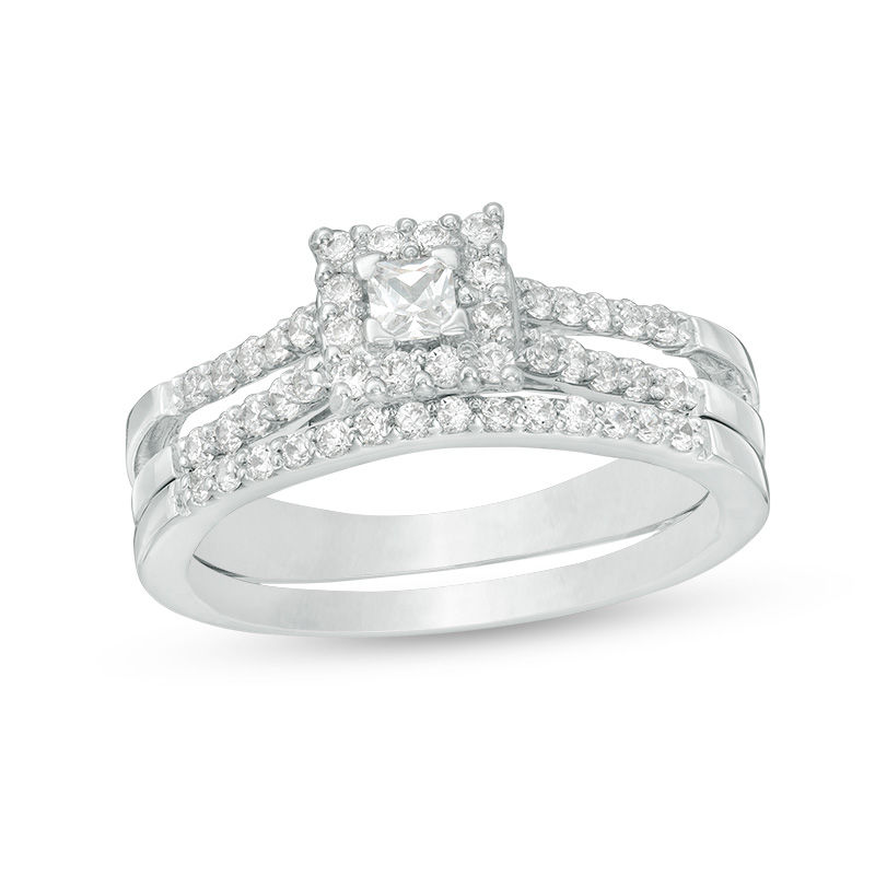 Main Image 1 of 1/2 CT. T.W. Princess-Cut Diamond Frame Bridal Set in 10K White Gold