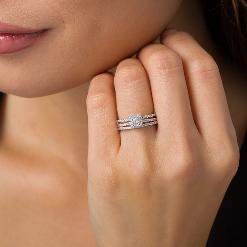 Main Image 2 of 1/2 CT. T.W. Princess-Cut Diamond Frame Bridal Set in 10K White Gold