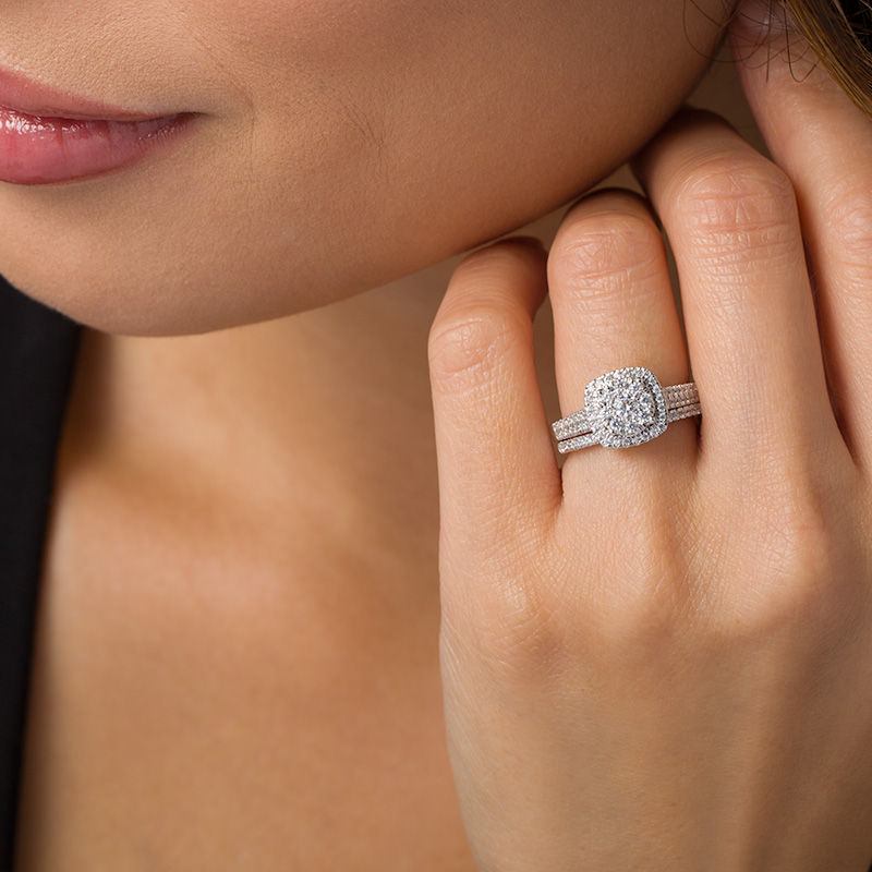 Main Image 2 of 1/2 CT. T.W. Diamond Double Frame Bridal Set in 10K White Gold