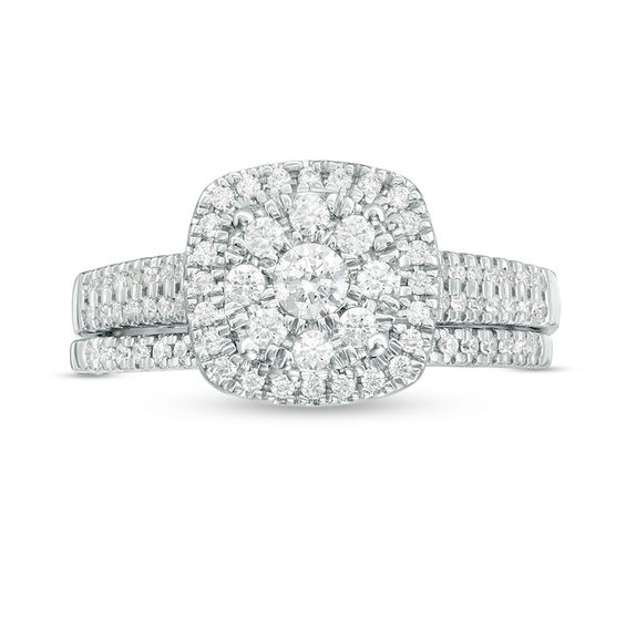 1/2 CT. T.w. Diamond Double Frame Bridal Set in 10K White Gold