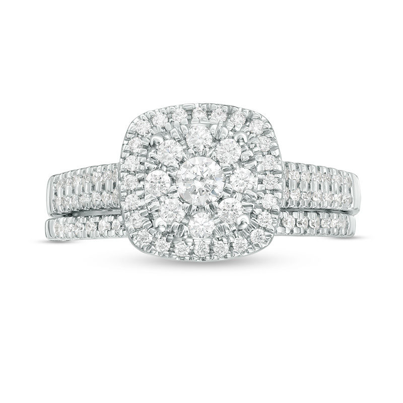 Main Image 4 of 1/2 CT. T.W. Diamond Double Frame Bridal Set in 10K White Gold