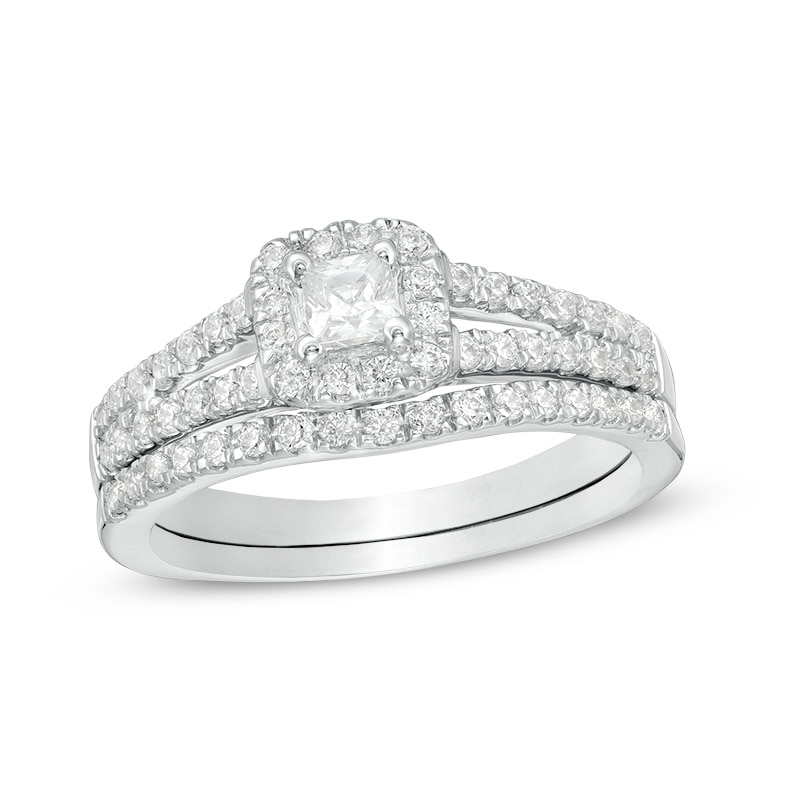 Main Image 1 of 1/2 CT. T.W. Princess-Cut Diamond Frame Bridal Set in 10K White Gold