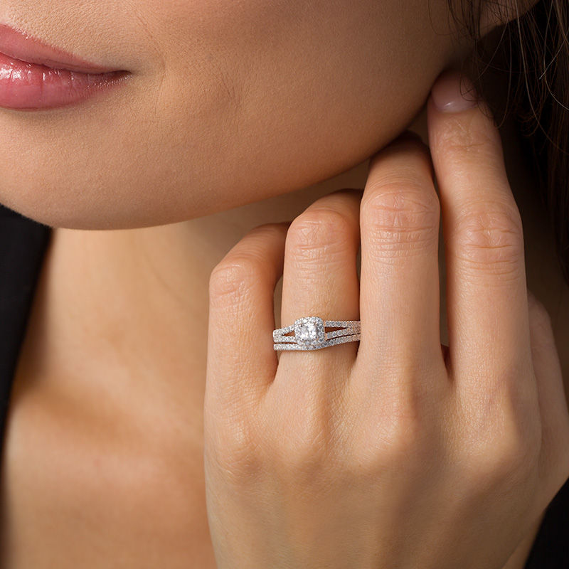 Main Image 2 of 1/2 CT. T.W. Princess-Cut Diamond Frame Bridal Set in 10K White Gold