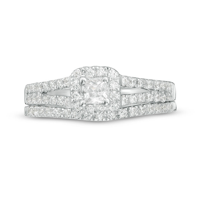 Main Image 4 of 1/2 CT. T.W. Princess-Cut Diamond Frame Bridal Set in 10K White Gold