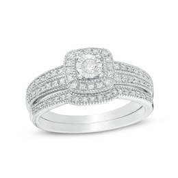 1/5 CT. T.W. Diamond Cushion Frame Vintage-Style Bridal Set in 10K White Gold