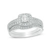 Thumbnail Image 1 of 1/5 CT. T.W. Diamond Cushion Frame Vintage-Style Bridal Set in 10K White Gold