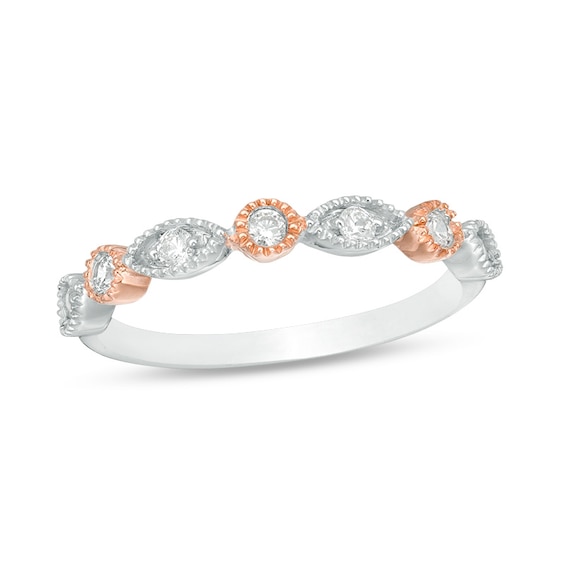 1/5 CT. T.w. Diamond Alternating Circle and Marquise Vintage-Style Stackable Band in 10K Two-Tone Gold