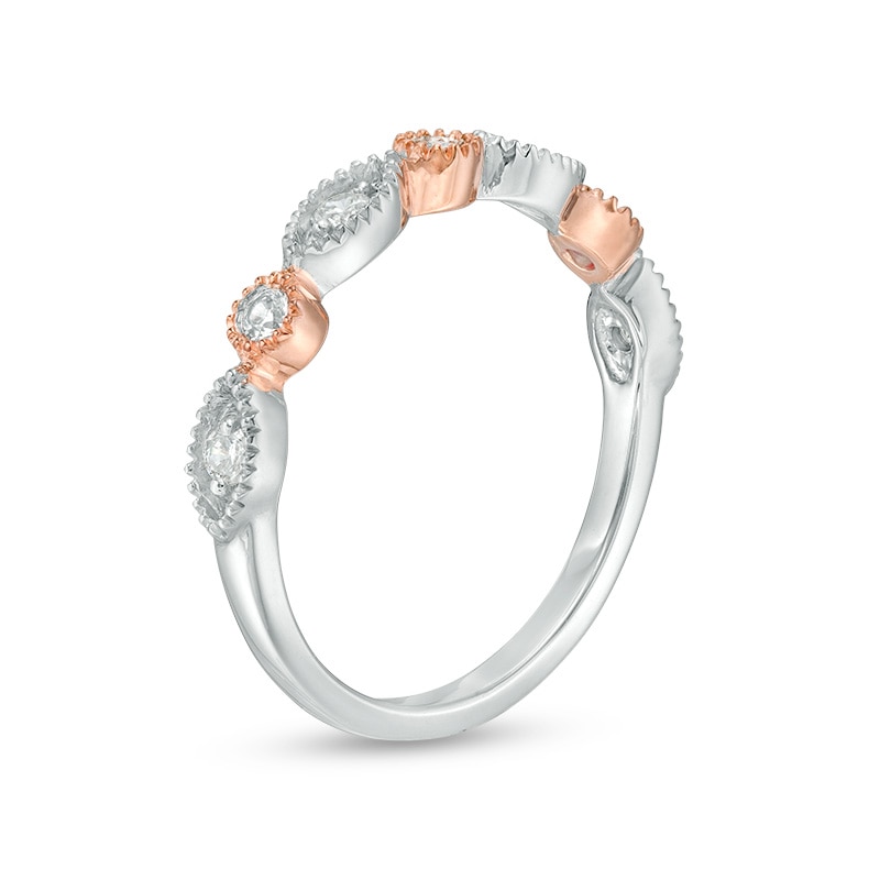 Main Image 2 of 1/5 CT. T.W. Diamond Alternating Circle and Marquise Vintage-Style Stackable Band in 10K Two-Tone Gold