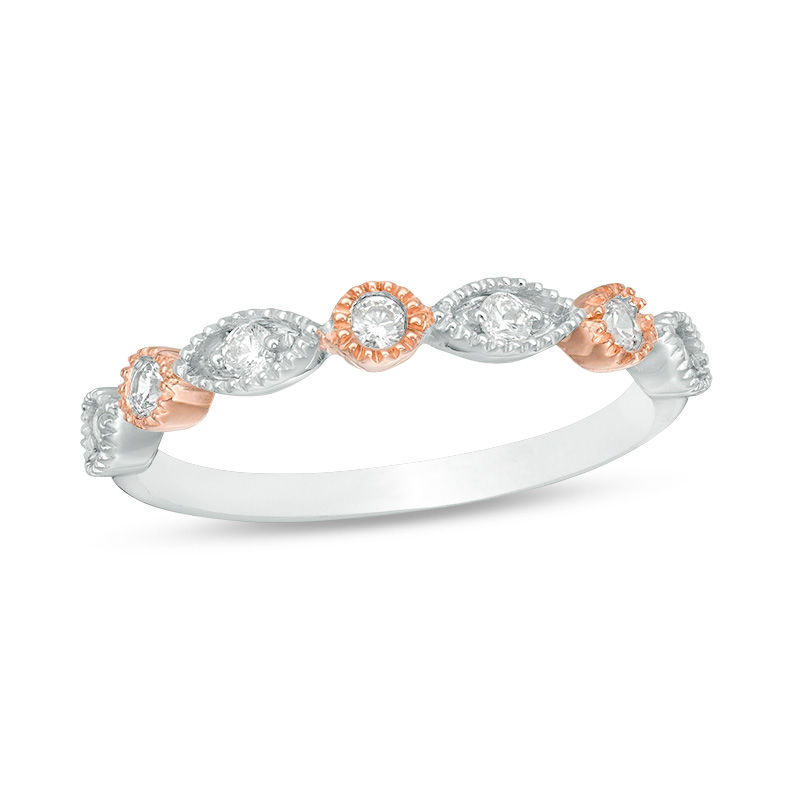 1/5 CT. T.W. Diamond Alternating Circle and Marquise Vintage-Style Stackable Band in 10K Two-Tone Gold