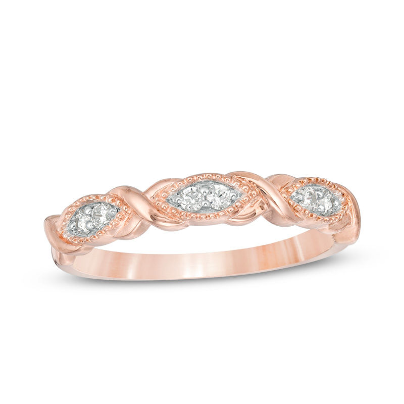 1/10 CT. T.W. Diamond "XO" Twist Marquise Vintage-Style Stackable Band in 10K Rose Gold