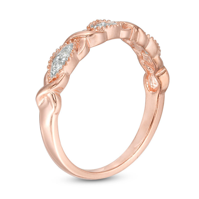 1/10 CT. T.W. Diamond "XO" Twist Marquise Vintage-Style Stackable Band in 10K Rose Gold