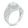 Thumbnail Image 3 of Oval Lab-Created Opal and White Sapphire Frame Multi-Row Ring in Sterling Silver