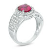 Thumbnail Image 2 of Oval Lab-Created Ruby and White Sapphire Frame Multi-Row Ring in Sterling Silver