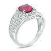 Thumbnail Image 3 of Oval Lab-Created Ruby and White Sapphire Frame Multi-Row Ring in Sterling Silver