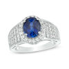 Thumbnail Image 1 of Oval Lab-Created Blue and White Sapphire Frame Multi-Row Ring in Sterling Silver
