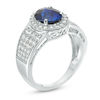 Thumbnail Image 3 of Oval Lab-Created Blue and White Sapphire Frame Multi-Row Ring in Sterling Silver