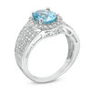Thumbnail Image 3 of Oval Swiss Blue Topaz and Lab-Created White Sapphire Frame Multi-Row Ring in Sterling Silver