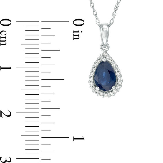 Pear-Shaped Blue Sapphire and 1/15 CT. T.w. Diamond Frame Teardrop Pendant in 10K White Gold