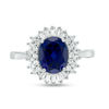 Thumbnail Image 4 of Oval Lab-Created Ceylon Blue and White Sapphire Frame Ring in Sterling Silver