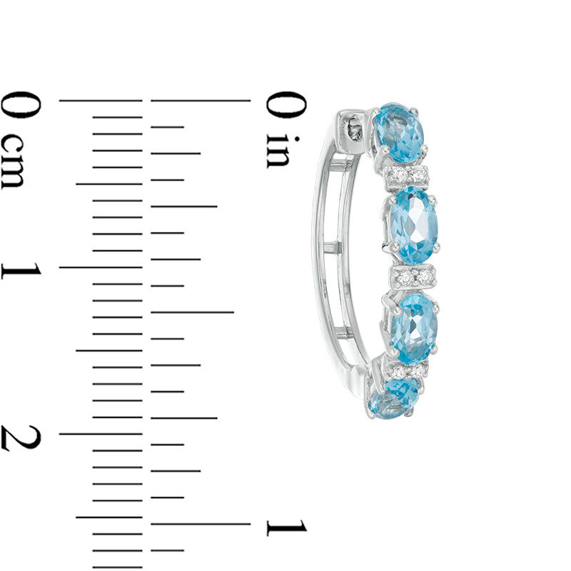 Main Image 3 of Oval Swiss Blue Topaz and Lab-Created White Sapphire Hoop Earrings in Sterling Silver