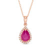 Thumbnail Image 1 of Pear-Shaped Ruby and 1/15 CT. T.W. Diamond Frame Pendant in 10K Rose Gold