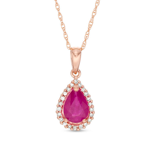 Pear-Shaped Ruby and 1/15 CT. T.w. Diamond Frame Pendant in 10K Rose Gold