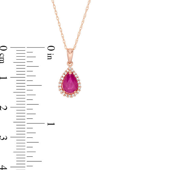 Pear-Shaped Ruby and 1/15 CT. T.w. Diamond Frame Pendant in 10K Rose Gold