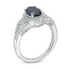Thumbnail Image 3 of Oval Blue Sapphire and 1/5 CT. T.W. Diamond Frame Scrolling Split Shank Ring in 10K White Gold