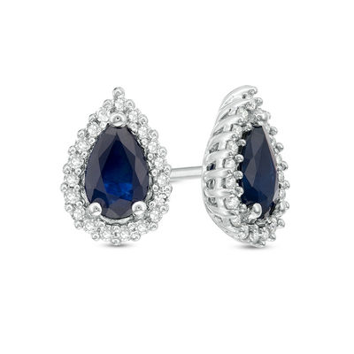 Pear Shape Simulated Blue Sapphire & White Topaz CZ Stud Earrings In 14K Solid Gold 0.82 Ct