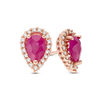 Thumbnail Image 1 of Pear-Shaped Ruby and 1/8 CT. T.W. Diamond Frame Stud Earrings in 10K Rose Gold
