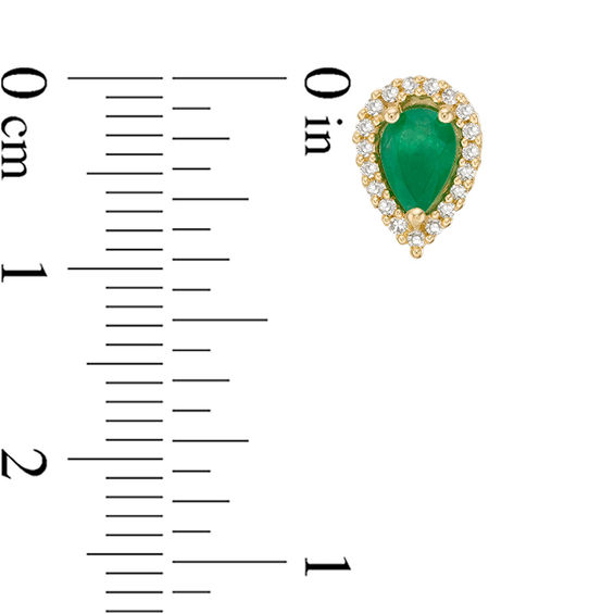 Pear-Shaped Emerald and 1/8 CT. T.w. Diamond Frame Stud Earrings in 10K Gold
