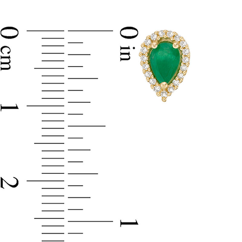 Main Image 3 of Pear-Shaped Emerald and 1/8 CT. T.W. Diamond Frame Stud Earrings in 10K Gold