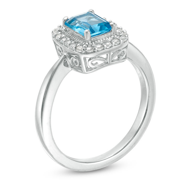 Main Image 3 of Cushion-Cut Swiss Blue Topaz and Lab-Created White Sapphire Pendant, Earrings and Ring Set in Sterling Silver - Size 7