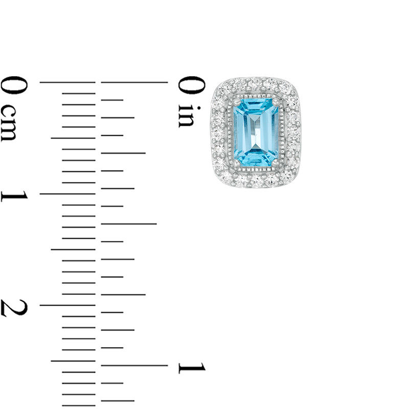 Main Image 4 of Cushion-Cut Swiss Blue Topaz and Lab-Created White Sapphire Pendant, Earrings and Ring Set in Sterling Silver - Size 7