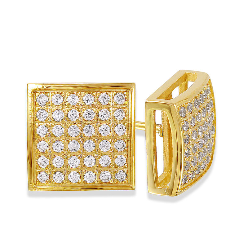 Men's 3/8 CT. T.W. Composite Diamond Square Stud Earrings in Stainless Steel with Yellow IP