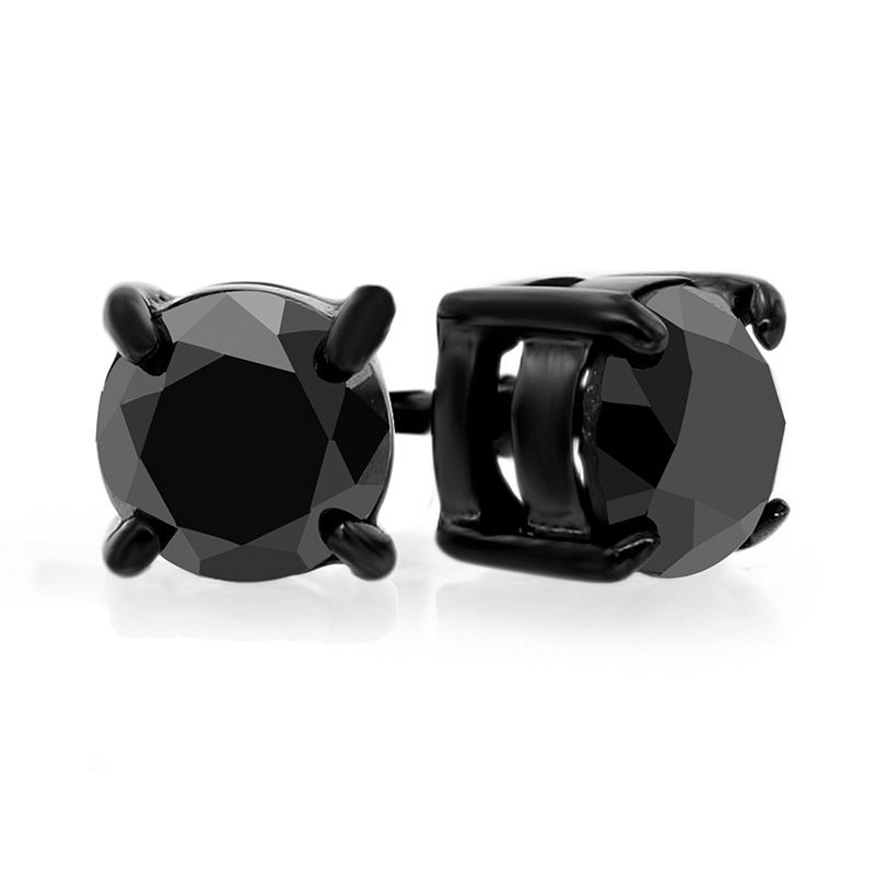 Men's 2 CT. T.W. Black Diamond Solitaire Stud Earrings in Stainless Steel with Black IP