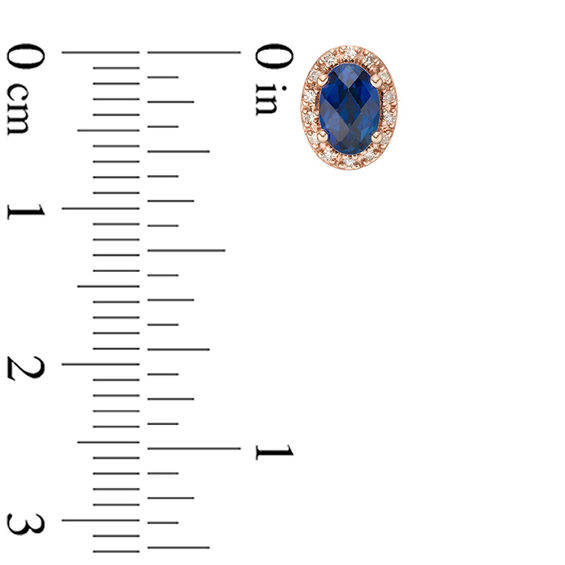 Checkerboard Oval Lab-Created Blue Sapphire and 1/15 CT. T.W. Diamond Frame Stud Earrings in 10K Two-Tone Gold Checkerboard Oval Lab-Created Blue Sapphire and 1/15 CT. T.W. Diamond Frame Stud Earrings in 10K Two-Tone Gold