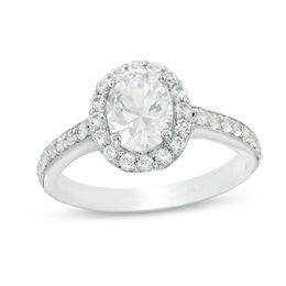 Oval Lab-Created White Sapphire Frame Engagement Ring in Sterling Silver - Size 7