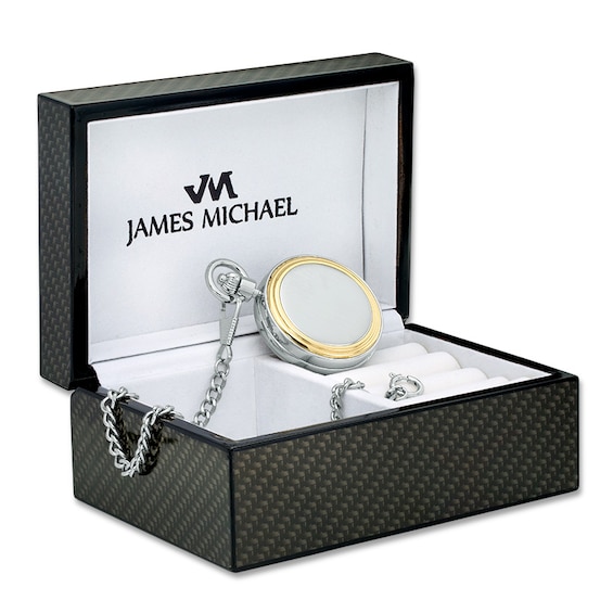 Men's James Michael Two-Tone Pocket Watch with Blue Skeleton Dial (Model: Pma181044C)