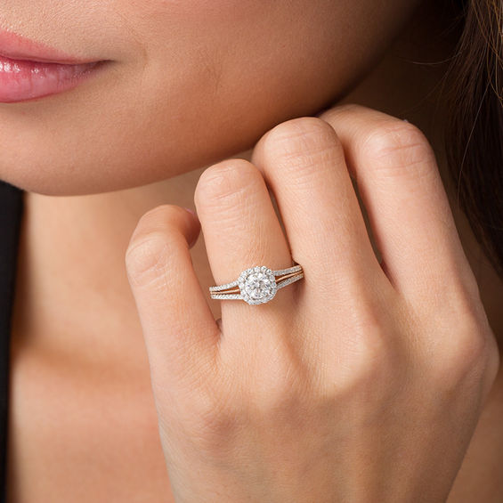 1 CT. T.w. Diamond Cushion Frame Split-Shank Engagement Ring in 14K Two-Tone Gold