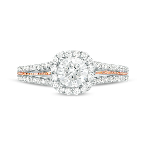 1 CT. T.w. Diamond Cushion Frame Split-Shank Engagement Ring in 14K Two-Tone Gold