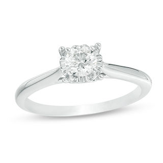 3/8 Carat Round Brilliant Cut Diamond Solitaire Engagement Ring - 10k White Gold Women's Ring