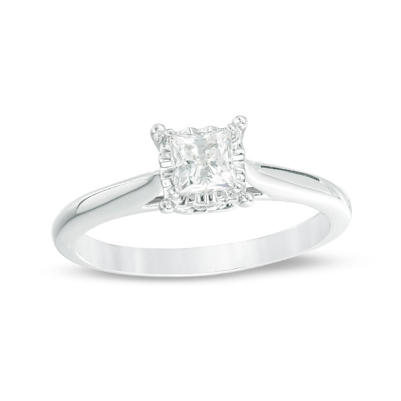 3/8 CT. Princess-Cut Diamond Solitaire Engagement Ring in 10K White Gold