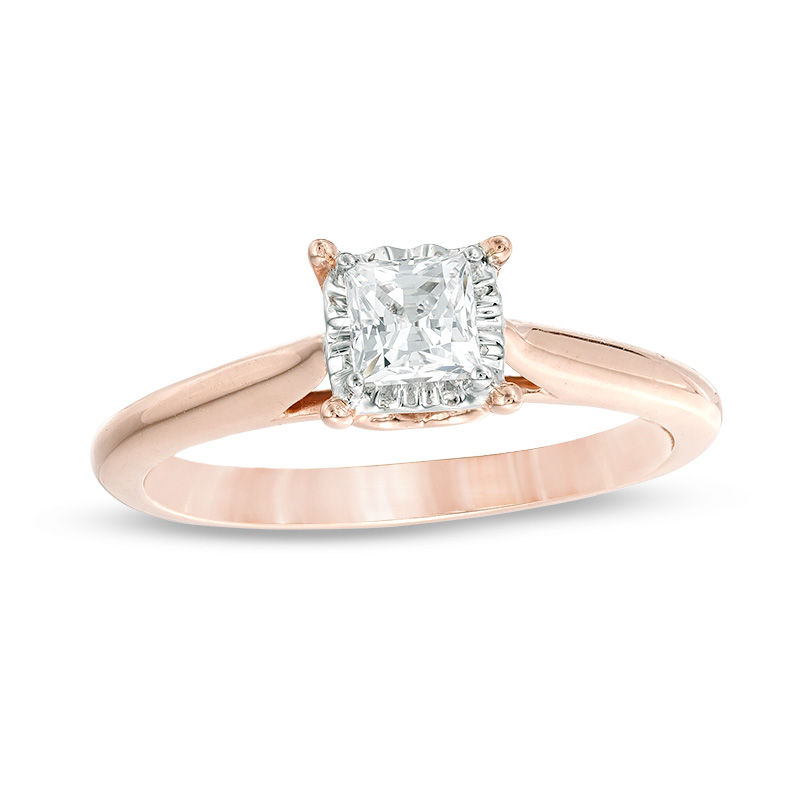 Main Image 1 of 3/8 CT. Princess-Cut Diamond Solitaire Engagement Ring in 10K Rose Gold
