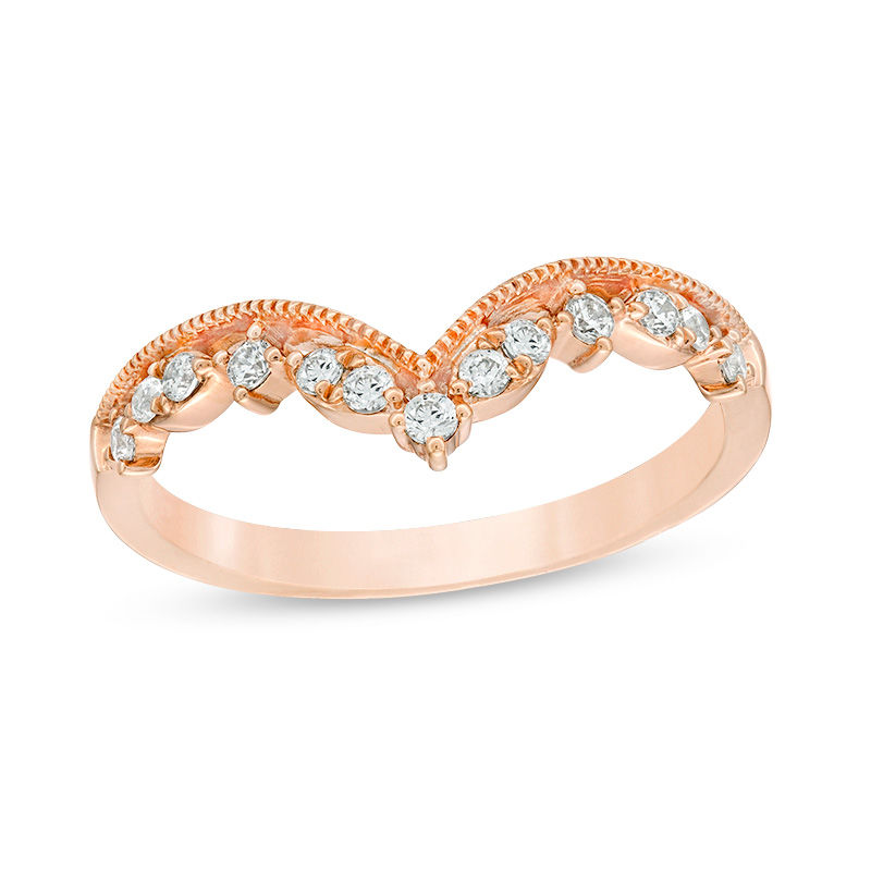 1/5 CT. T.W. Diamond Chevron Vintage-Style Anniversary Band in 10K Rose Gold