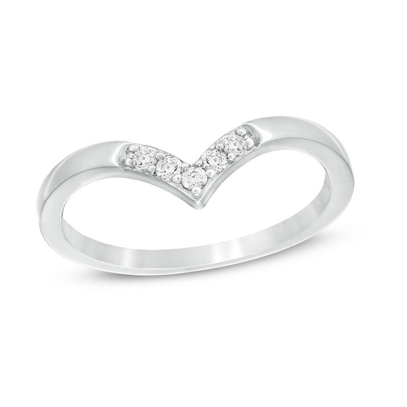 Main Image 1 of 1/10 CT. T.W. Diamond Five Stone Chevron Anniversary Band in 10K White Gold