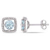 Thumbnail Image 0 of 5.0mm Aquamarine and 1/15 CT. T.W. Diamond Cushion Frame Stud Earrings in 10K White Gold